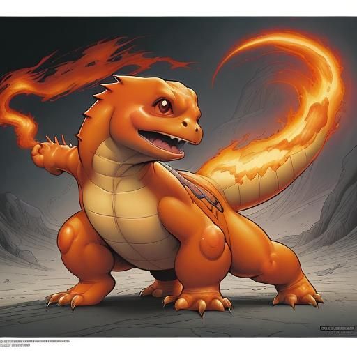 Charmander in Comic Book Style Art