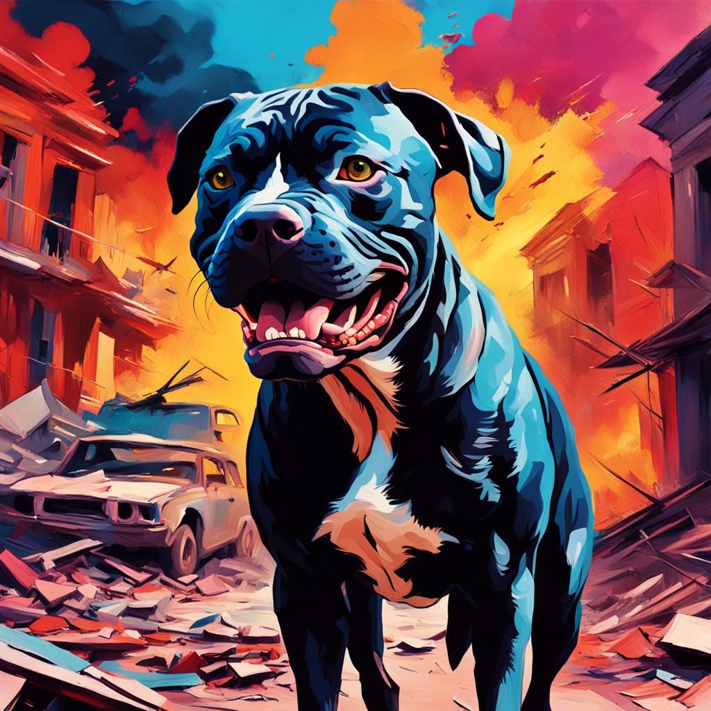 Enraged Pitbull in Fauvist Painting of Destruction