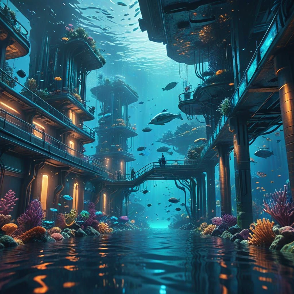 Futuristic Underwater City: Vivid Digital Art in 8K