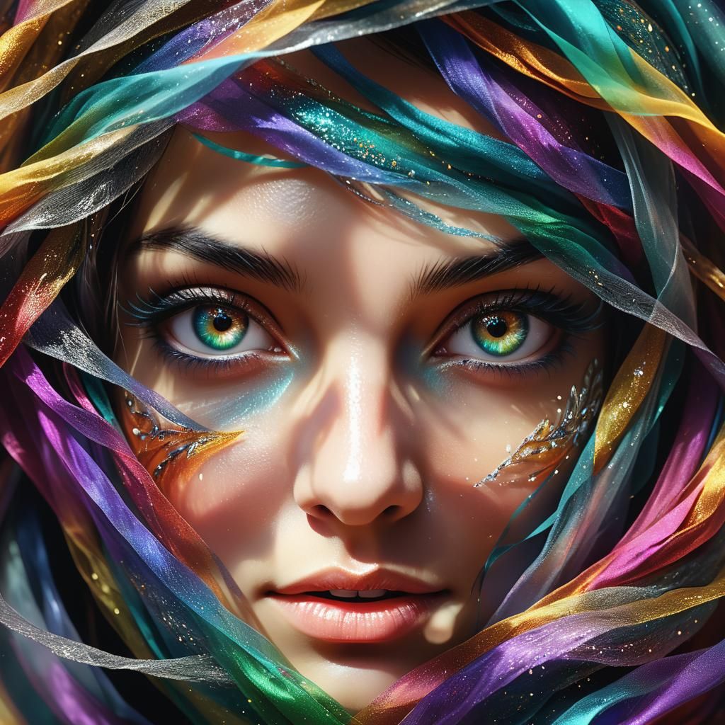 Intense Eyes: Woman in Silk Veils, Fantasy Concept Art