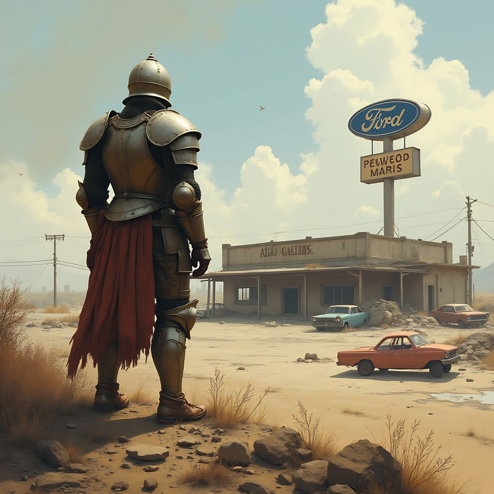 Knight Overlooks Ruined Ford Dealership