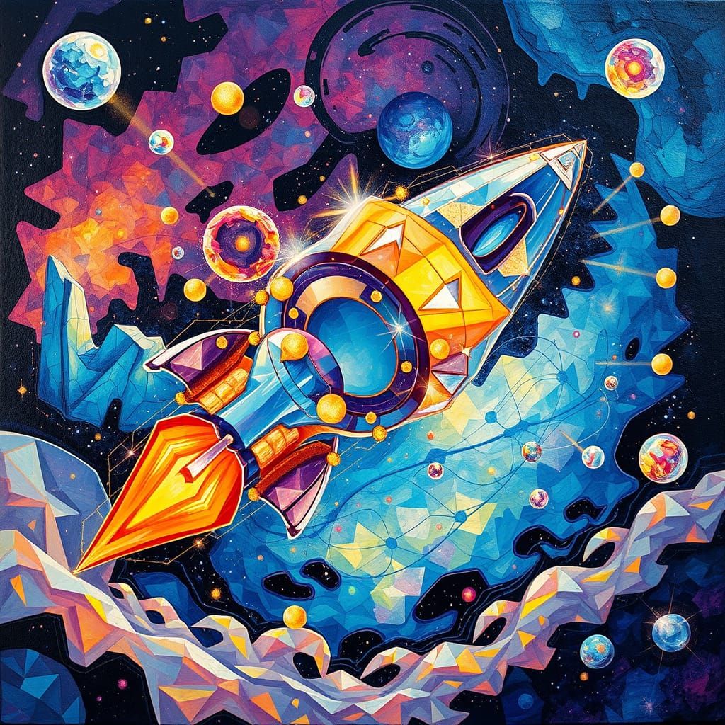 Crystal Cubism Rocket in Deep Space