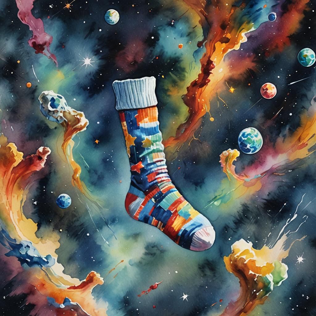 Sock's Space Journey: An Impressionist Gouache Painting