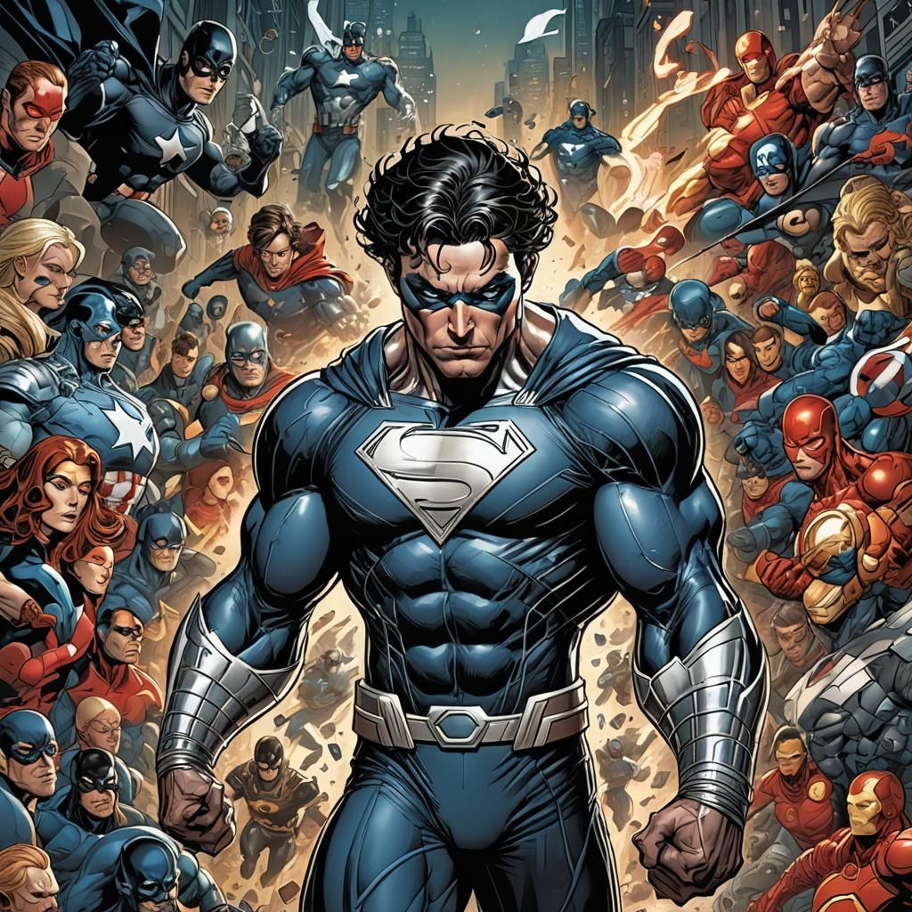 Dynamic Superhero in Comic Book Art Style