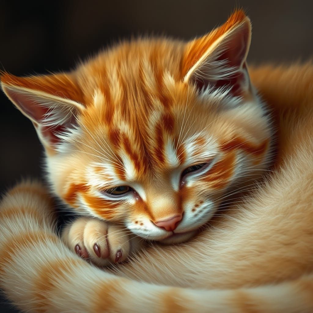 Sad Orange Tabby Kitten in Realistic Style