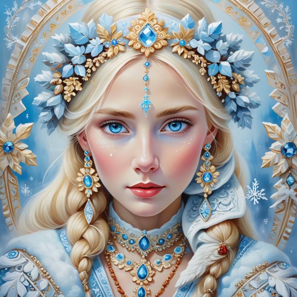 Angelic Russian Blonde in Winter, Oil Painting