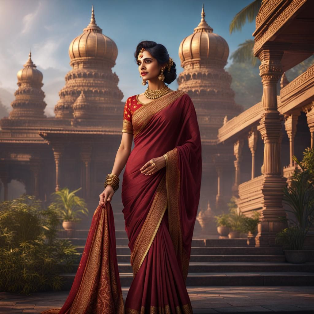 Beautiful Woman in Indian Saree: Fantasy Concept Art