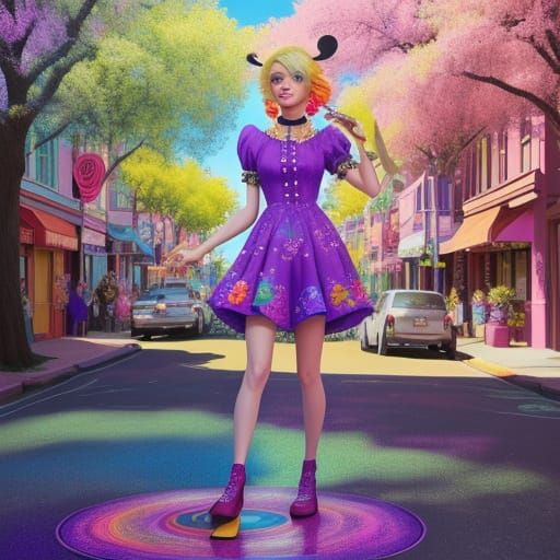 Cute Hippie Chick Outside San Francisco Record Store in Disn...