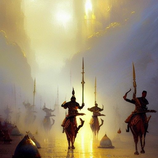 Arabian Soldiers in Gold with Lightning Spears