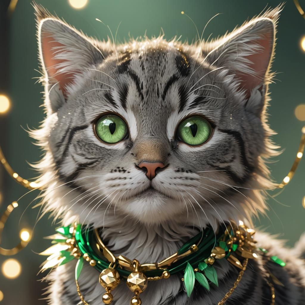 Cute Tabby Kitten Portrait in Kawaii Anime Style