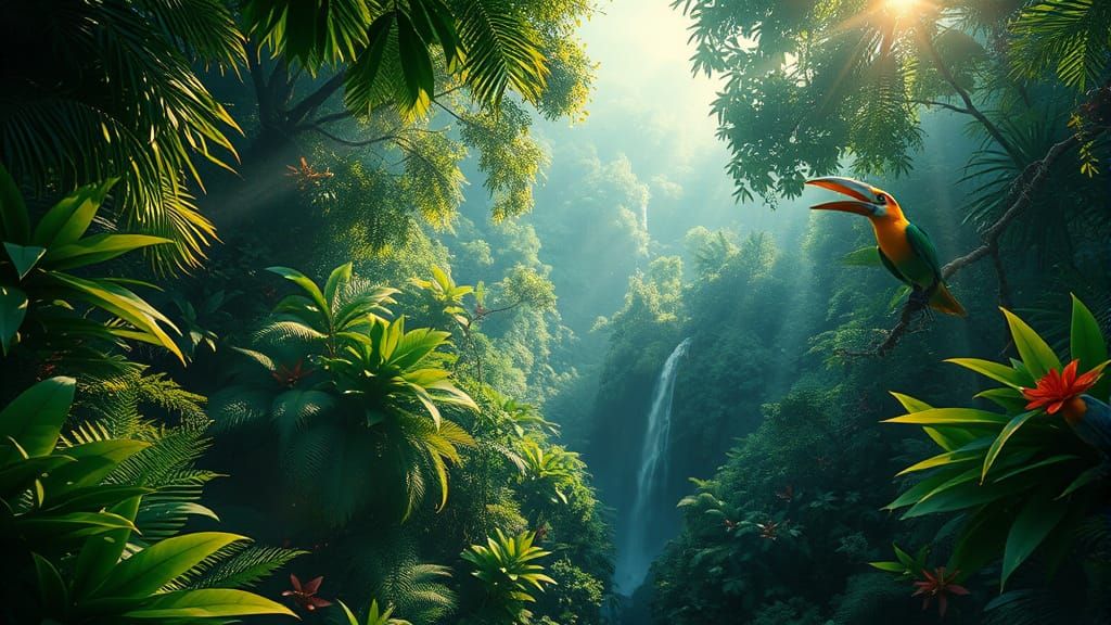 Vibrant Rainforest Canopy: Hyperrealistic Nature Photography