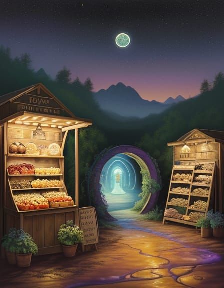 Surreal Portal in Desert with Farmstand