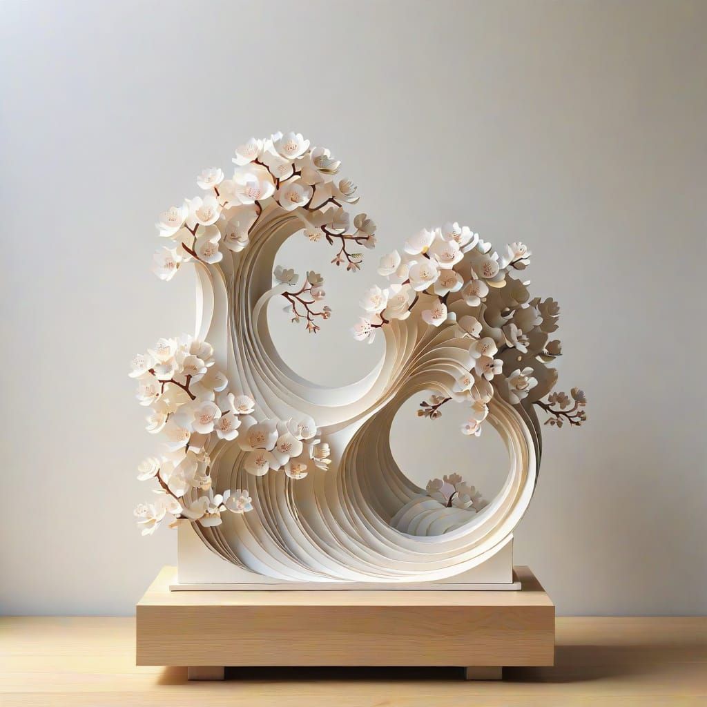 Minimalist Abstract Waves on Pedestal in Kyoto Style