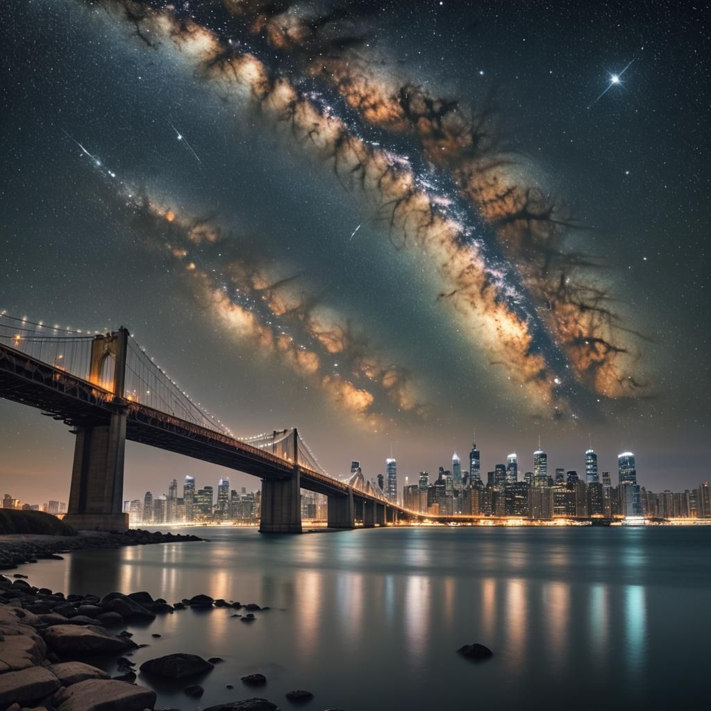 City Skyline Sparkles Under Starry Milky Way