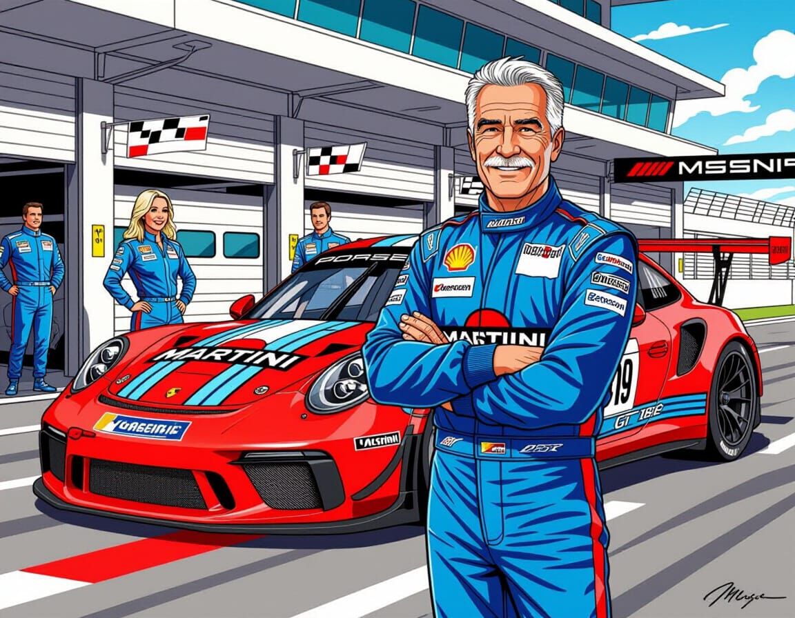 Milo Manara Style Race Driver Couple by Martini Porsche