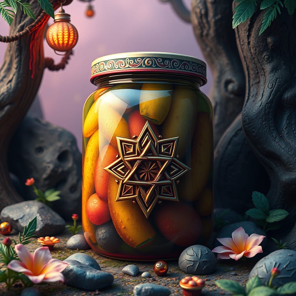 Mystical Pickle Jar in Rich Matte Painting Style