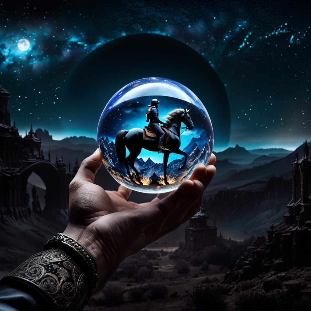 Post-Apocalyptic Rider in Orb, Dark Fantasy Art