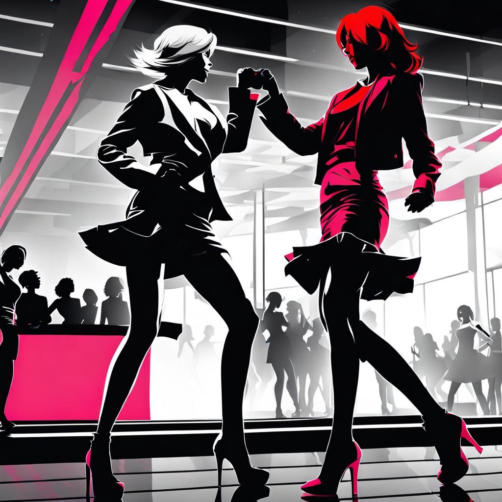 Lesbians Dancing in Club: Selective Color Concept Art