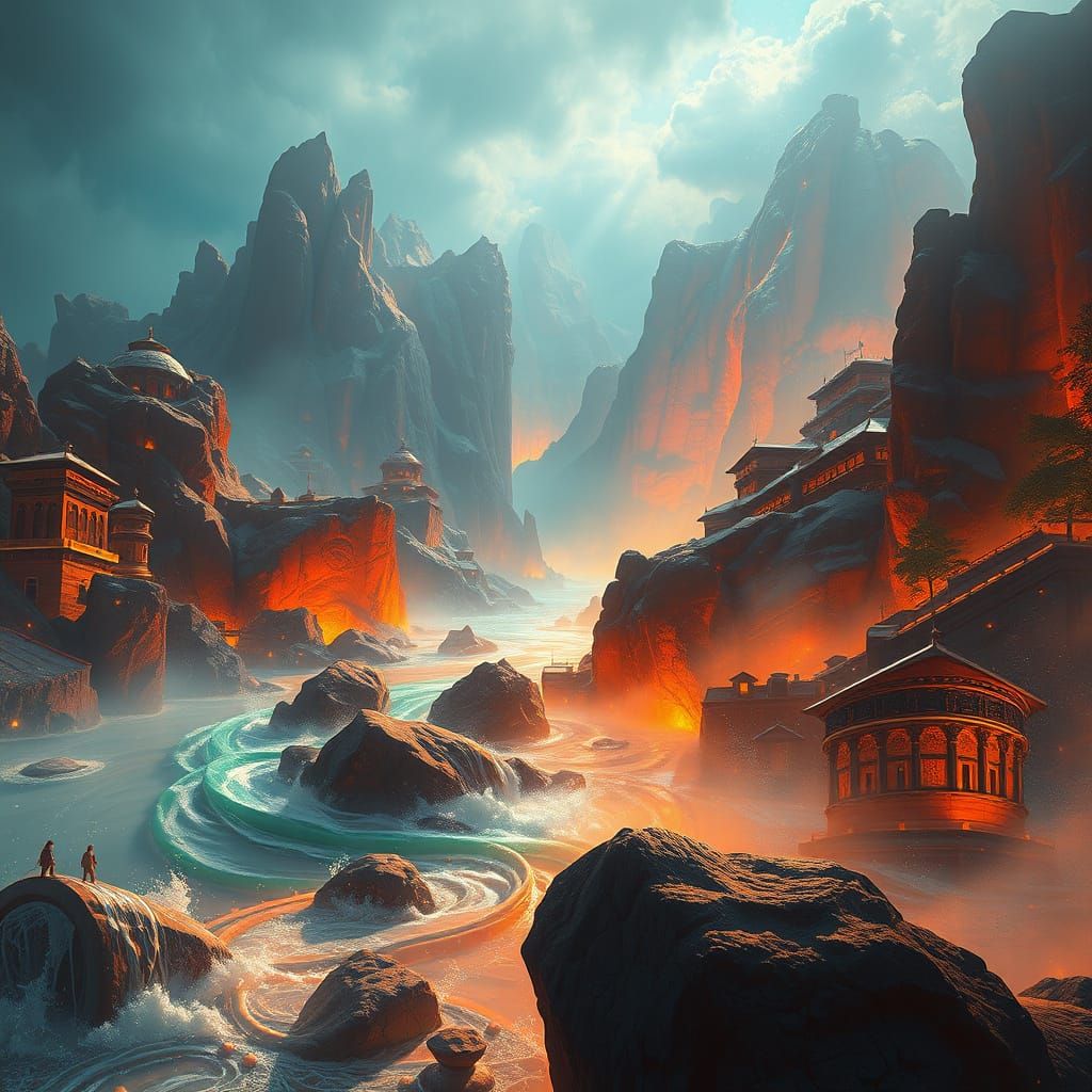 River Styx Concept Art in Orange and Teal