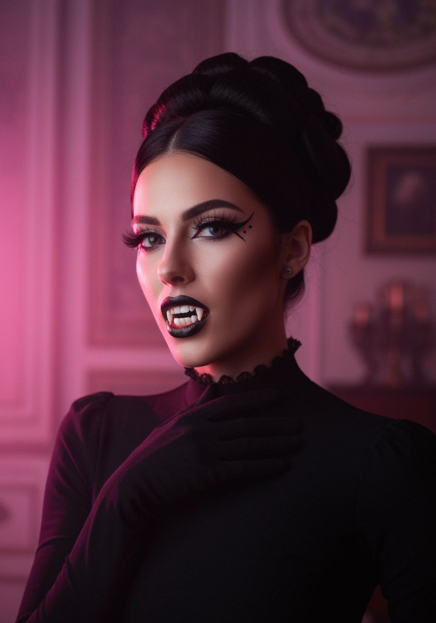 Pastel Goth Vampire Fangs in Dramatic Lighting