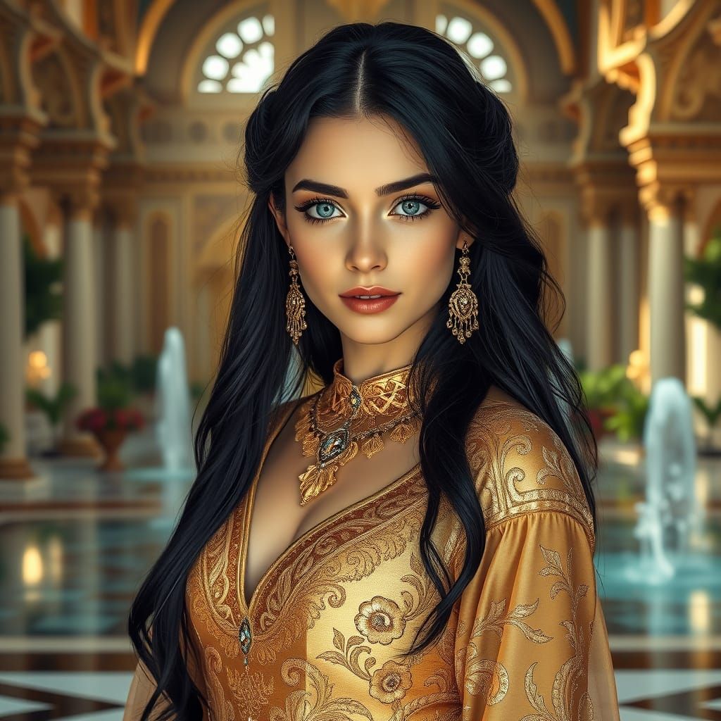 Arabian Princess in Palace Garden, Digital Art