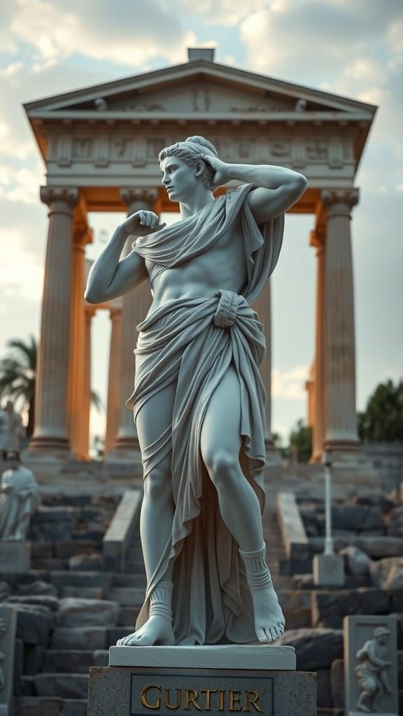Epic Greek-Roman Colossal Statue in Dramatic Temple Setting