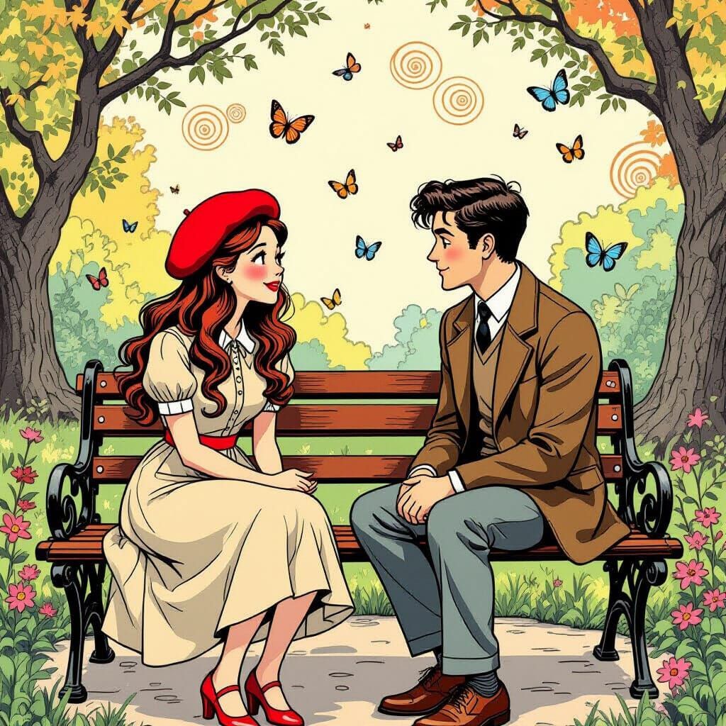 Nerdy Woman Chatting in Surreal Dystopian Park