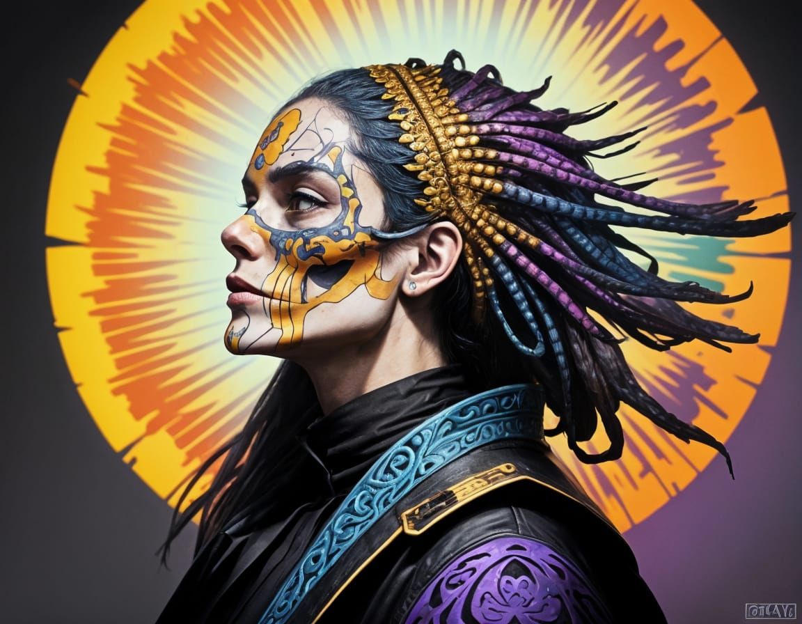 Vibrant Hyperrealistic Skull Portrait in a Colorful Scene