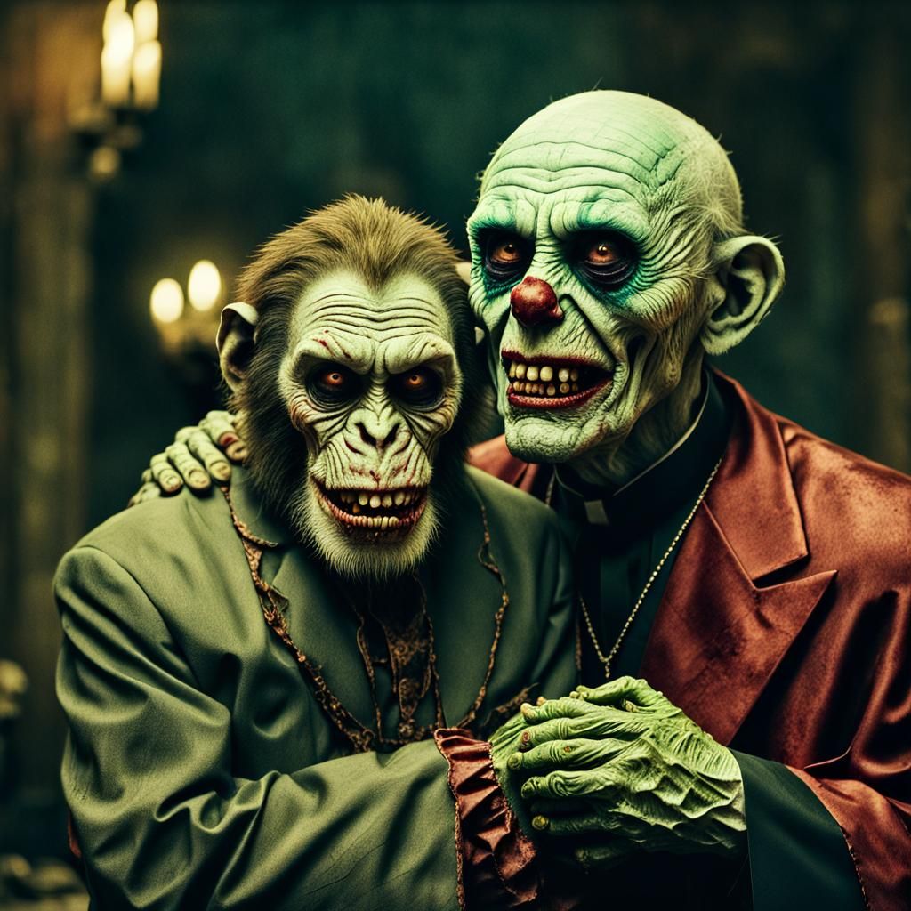 Maniacal Zombie Monkey Clowns in Tender Embrace