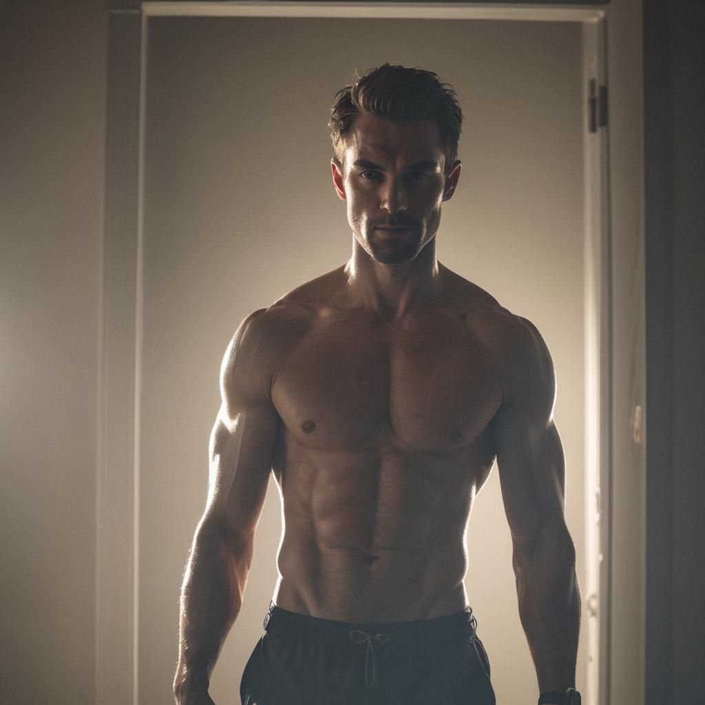 Dramatic Silhouette of a Shirtless Fitness Trainer