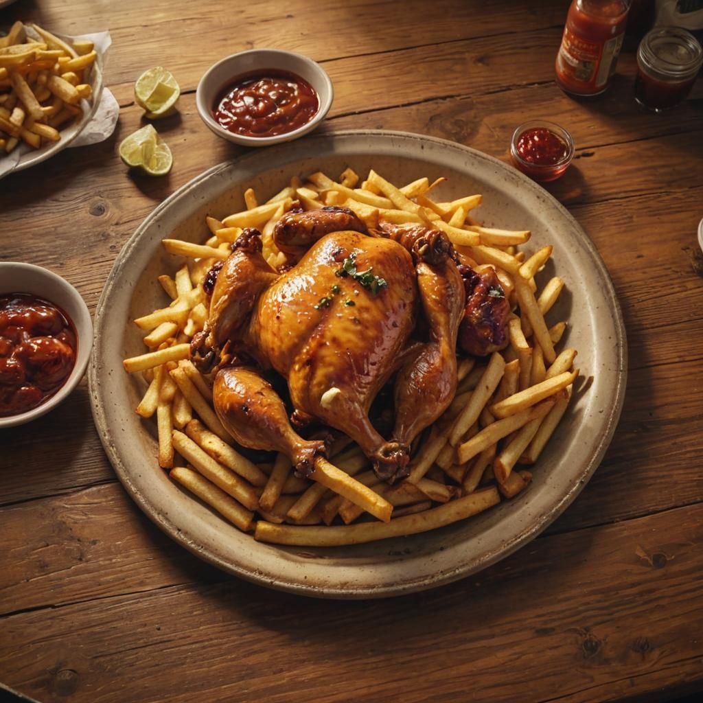 Barbecued Chicken and Fries: Digital Matte Painting