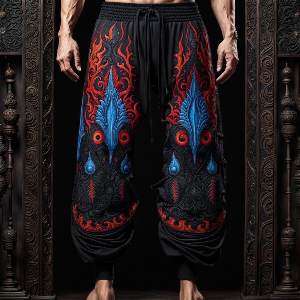 Intricate Embroidered Harem Pants in Psychedelic Art Style