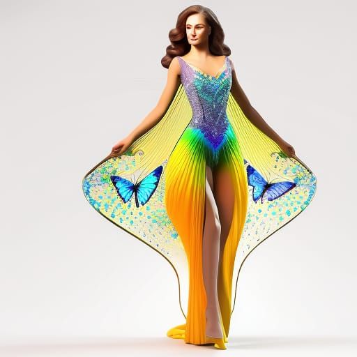 Butterfly Evening Dress: 3D ZBrush Impressionist Art