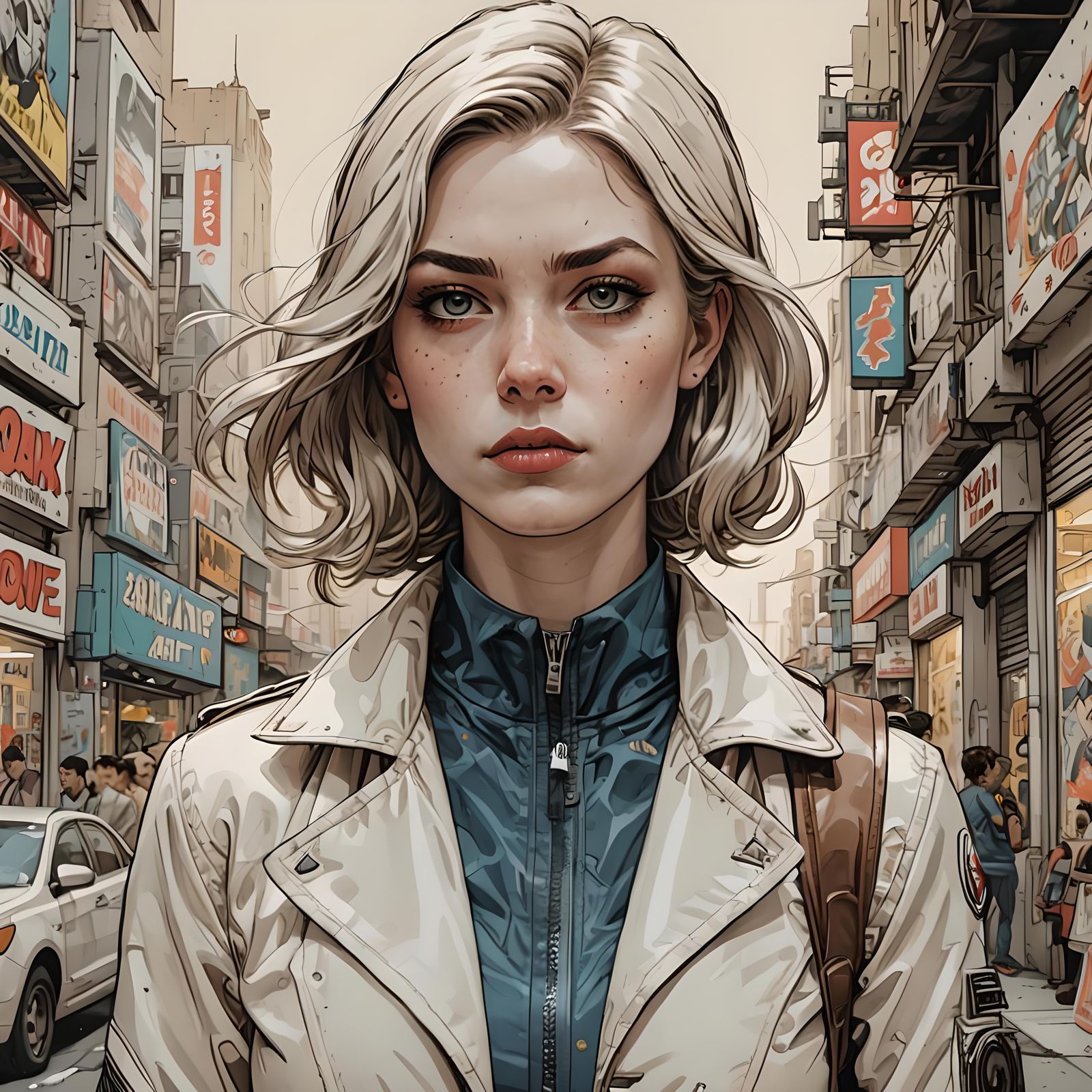 Hyper-Detailed Comic Book Character in Beige Palette