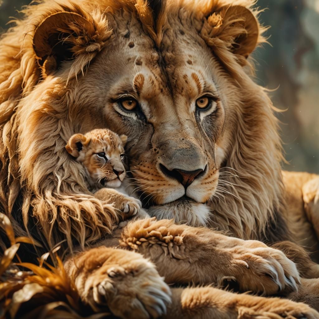 Tender Moment: Newborn Baby with Lion, Fragonard Style