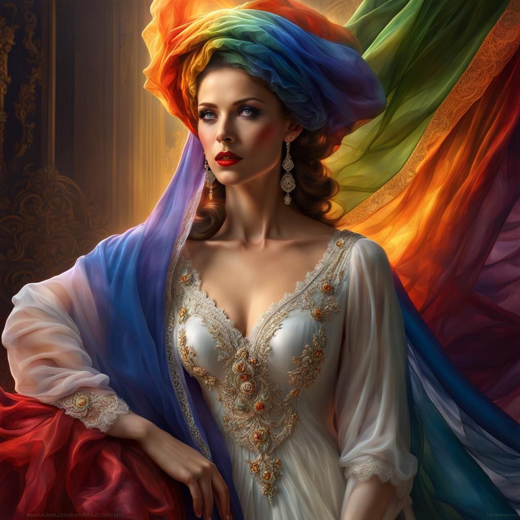Glamorous Lady in Colorful Nightwear: Fantasy Art