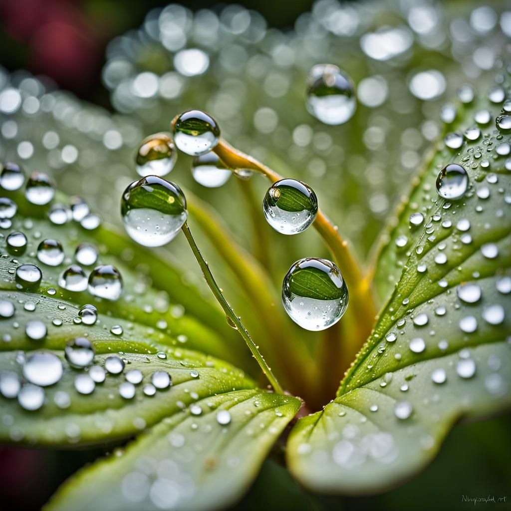 Hyperrealistic Dew Drops in a Romantic Garden