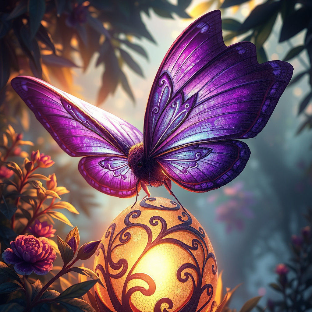 Iridescent Purple Moth on Glowing Orb