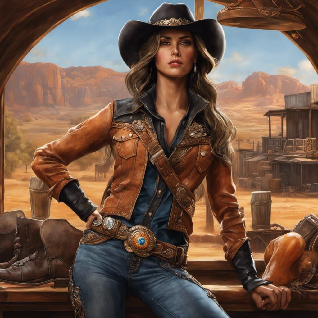 Cowgirl in Saloon with Western Concept Art