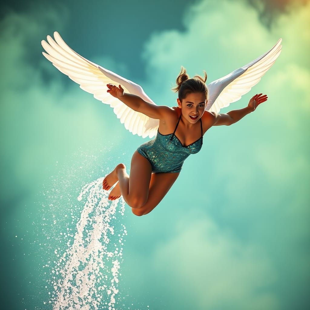 Olympic Diver Angel Dive in Hyperrealistic Splash Art