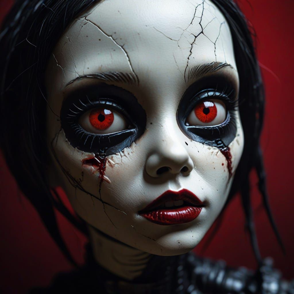 Menacing Alien Doll in Dark Surrealism Style