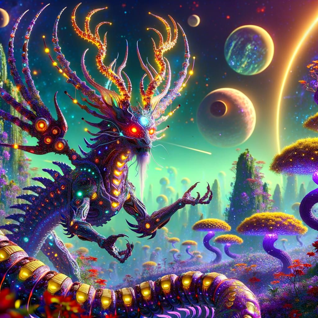 Majestic Qilin Rides on Cosmic Centipede