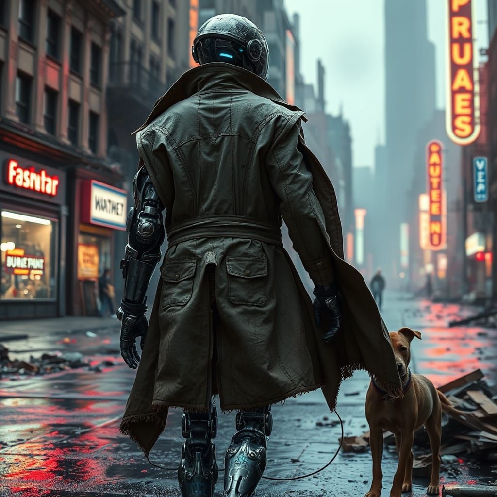 Cybernetic Android Trudges Through Post Apocalyptic Cityscap...