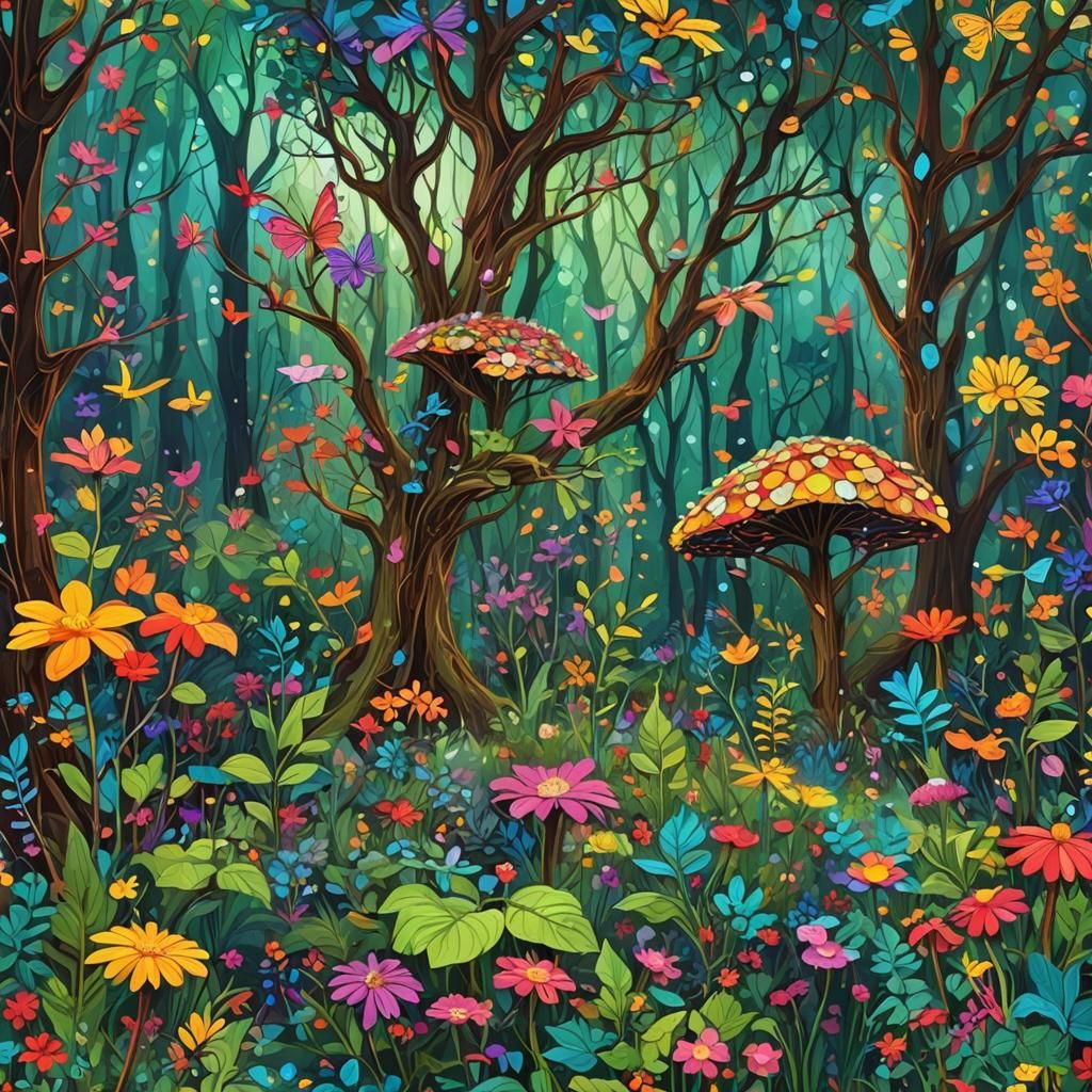 Colorful Fairy Forest in Abstract Style