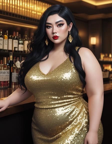 Glamorous Elf Woman in Sequin Dress, Hyperrealistic Art