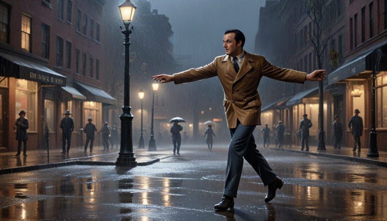 Man Dancing Joyfully in Rain Without Umbrella