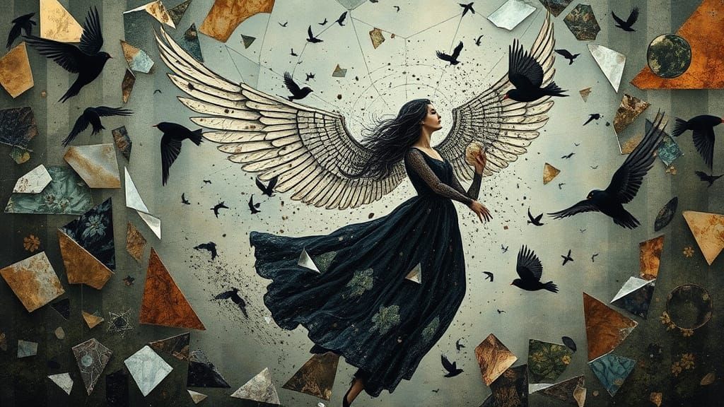 Angel of Memories Shatters Broken Mirrors in Haunting Surrea...