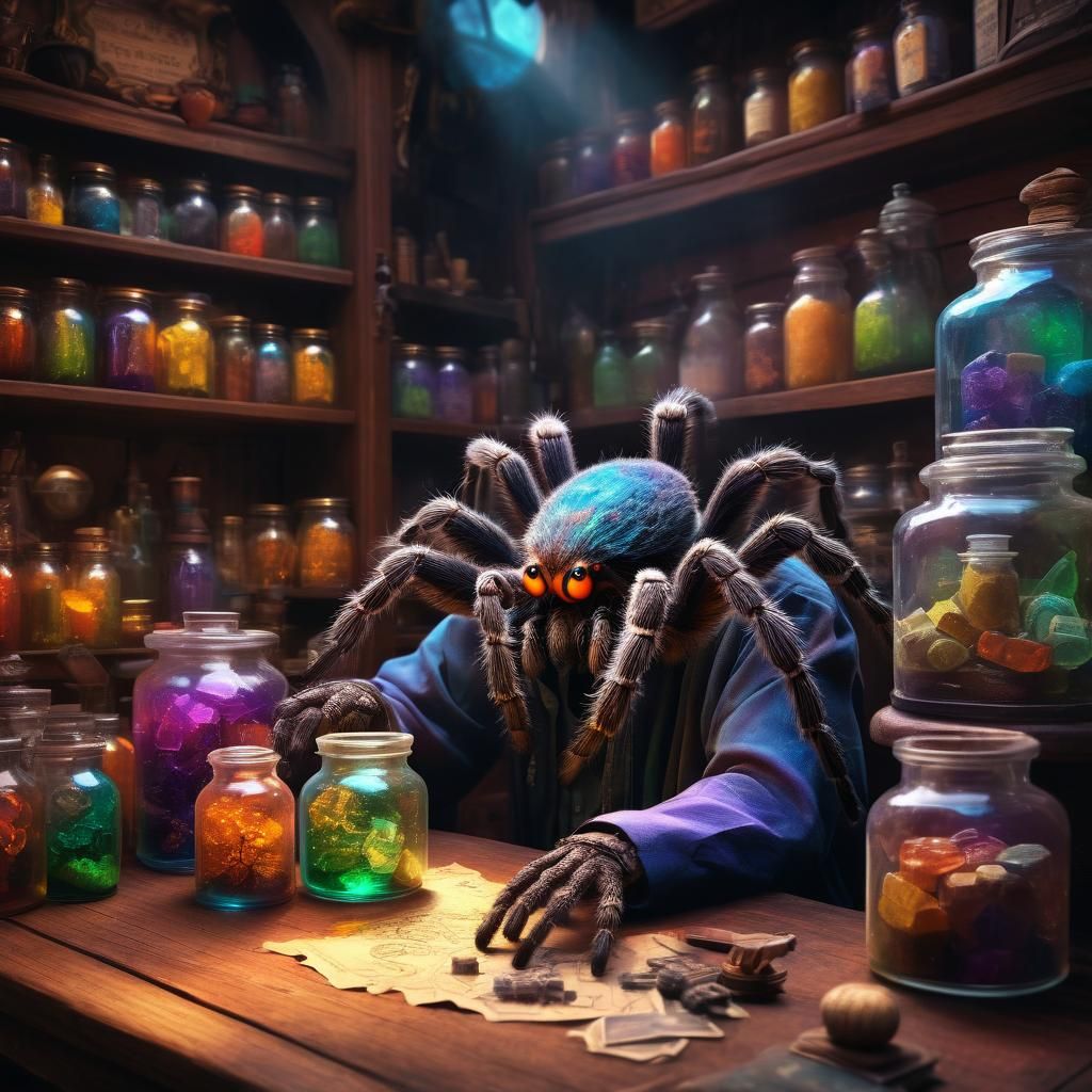 Tarantula-Man in Apothecary Lab, Fantasy Concept Art