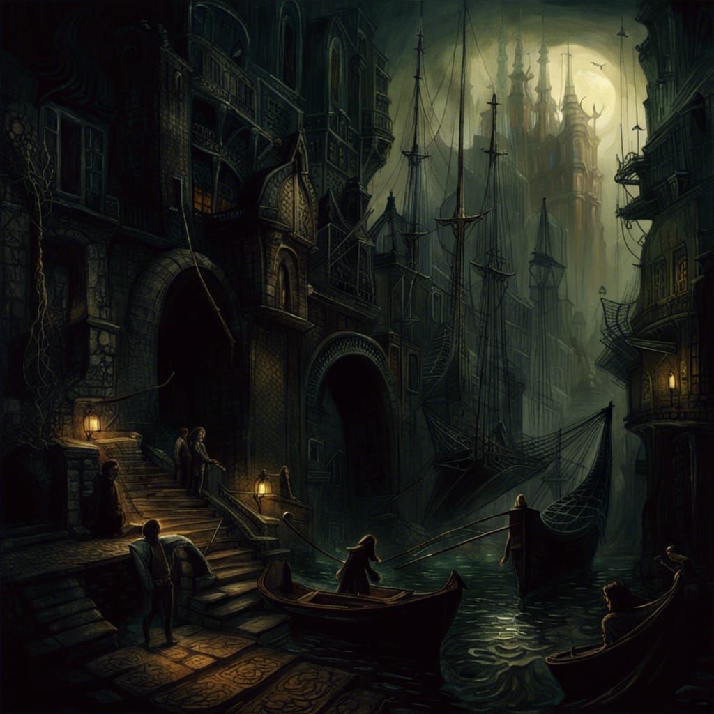 Sinister Departure: Gothic Harbor Landscape