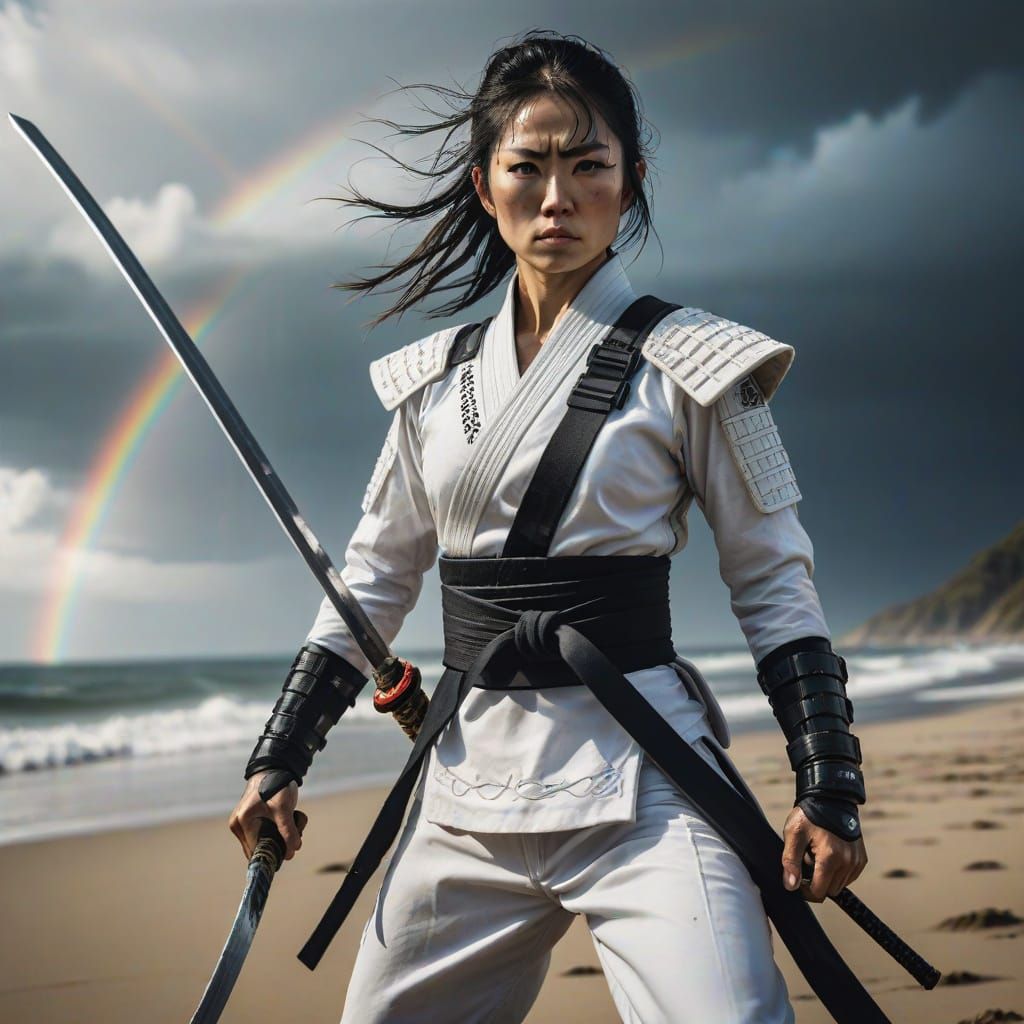 Mysterious Ninja Warrior Woman in Stealthy Storm Attire